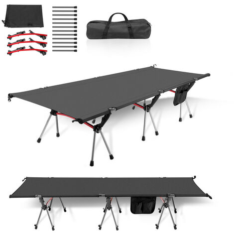 Randaco Lit de camp avec sac de transport Lit camping pliable Lit d'invité Lit d'extérieur en aluminium XXL - Noir
