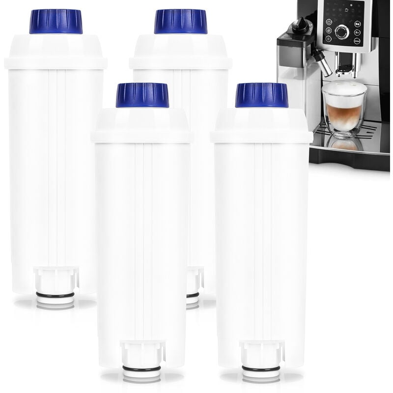 Lot de 4 Filtre eau pour Delonghi DLSC002, Filtre à eau Cartouche à Charbon Actif Compatible avec Machines à café ecam, esam, etam - Blanc