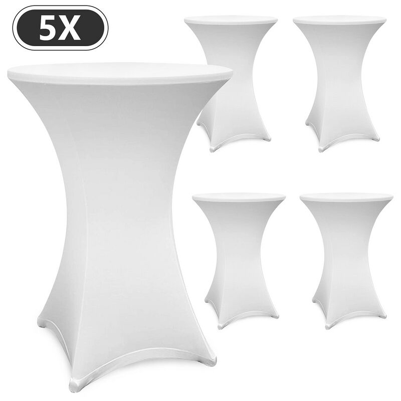 Randaco - swanew Lot de 5 housses blanches pour table haute pliante 105 CM,Blanc,Ø 60-65 cm