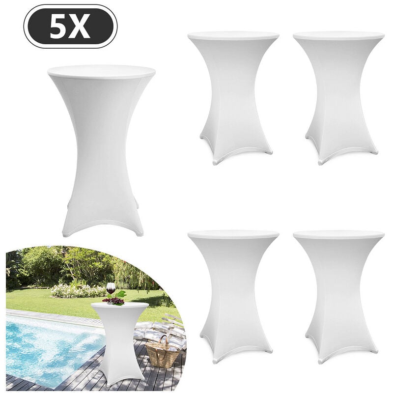 Swanew Lot de 5 housses blanches pour table haute pliante 105 CM,Blanc,Ø 80-85 cm