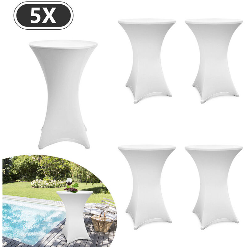 SWANEW Lot de 5 housses blanches pour table haute pliante 105 CM,Blanc,Ø 80-85 cm