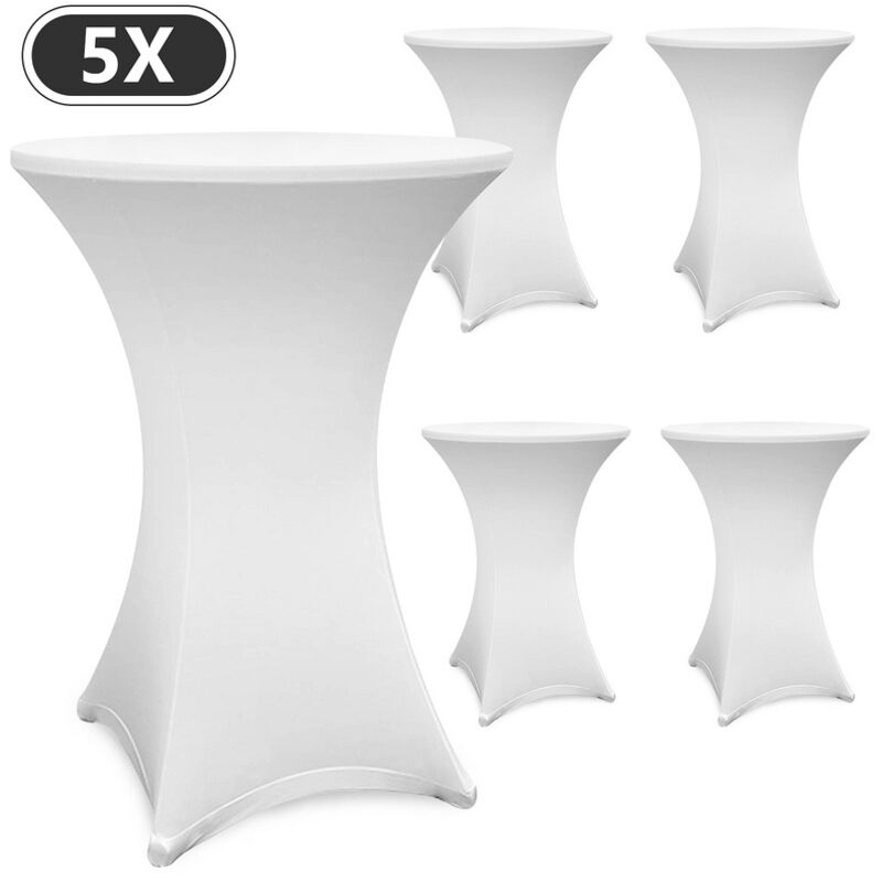 Swanew Lot de 5 housses blanches pour table haute pliante 105 CM,Blanc,Ø 60-65 cm