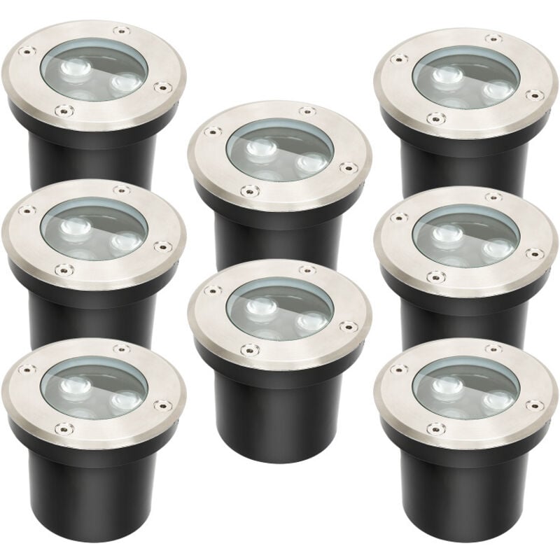Randaco - Lumières enterrées, lampadaire de lampe de paysage enterré à led blanche pour jardin, éclairage extérieur 8x 3W