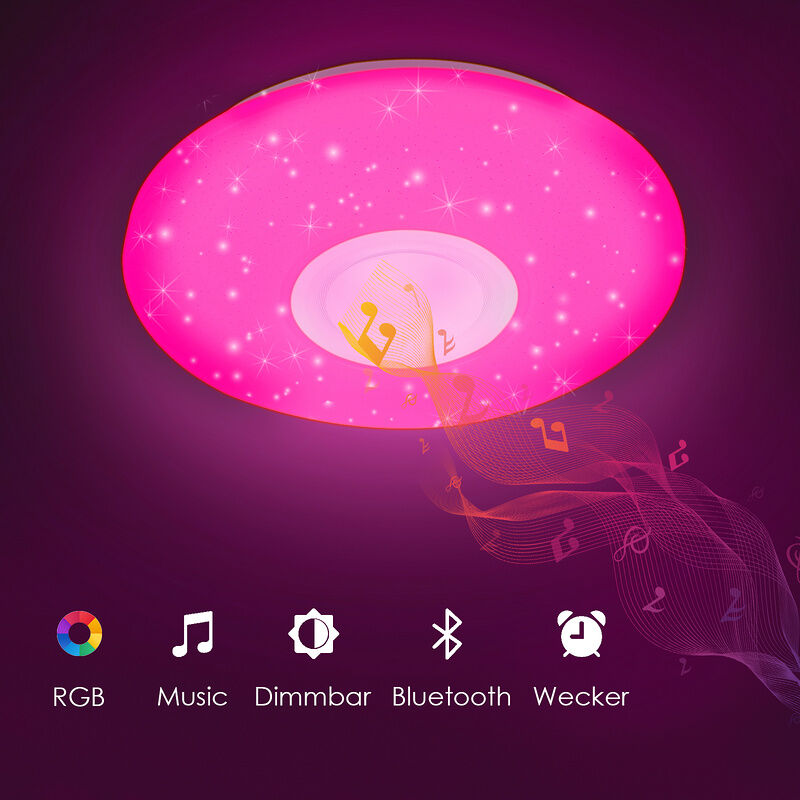 Vingo Lustre de plafond led 36W avec effet ciel étoilé ultra-mince, contrôle via l'application et musique Bluetooth