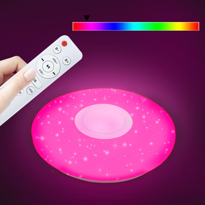 Einfeben Lustre de plafond led 36W avec effet ciel étoilé ultra-mince de 40 cm de diamètre et musique Bluetooth