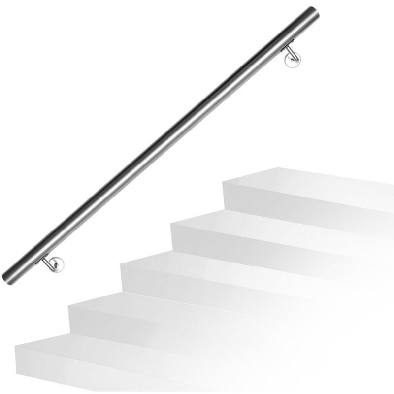 Randaco - einfeben Main courante inox rampe d'escalier rond intérieur & extérieur ø 42 mm support mural argenté 110cm