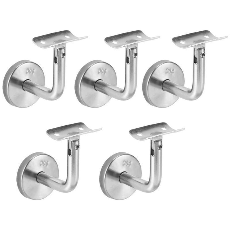 Randaco - Support Main Courante Inox 304 pour Rampe Escalier Support Mural Rampe Bois Argent 5 Pièces