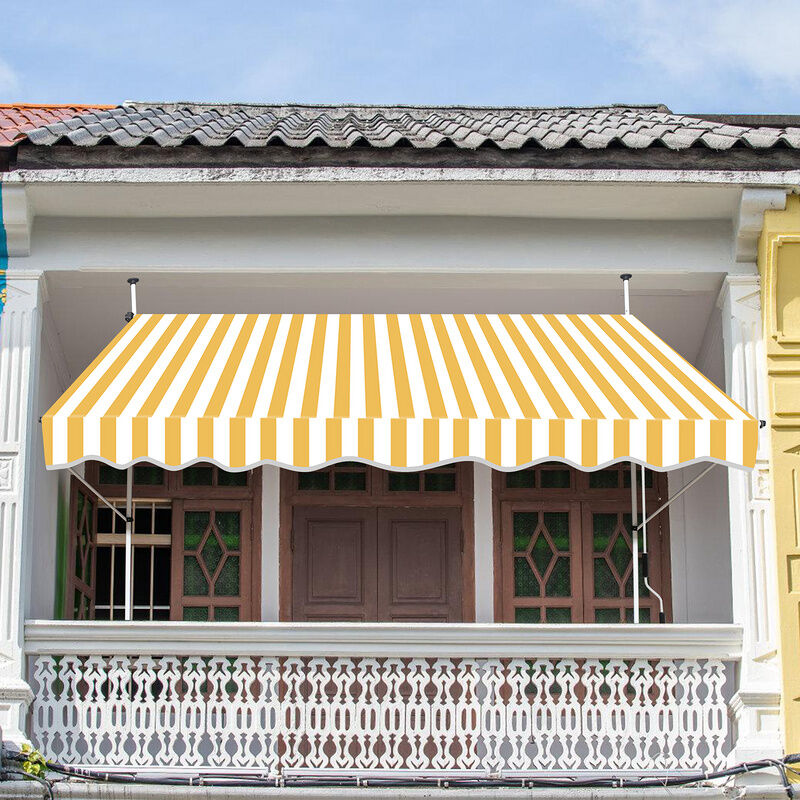 TolleTour Auvent retractable Auvent terrasse Marquise sans perçage Manivelle Hauteur réglable 2M. jaune et blanc