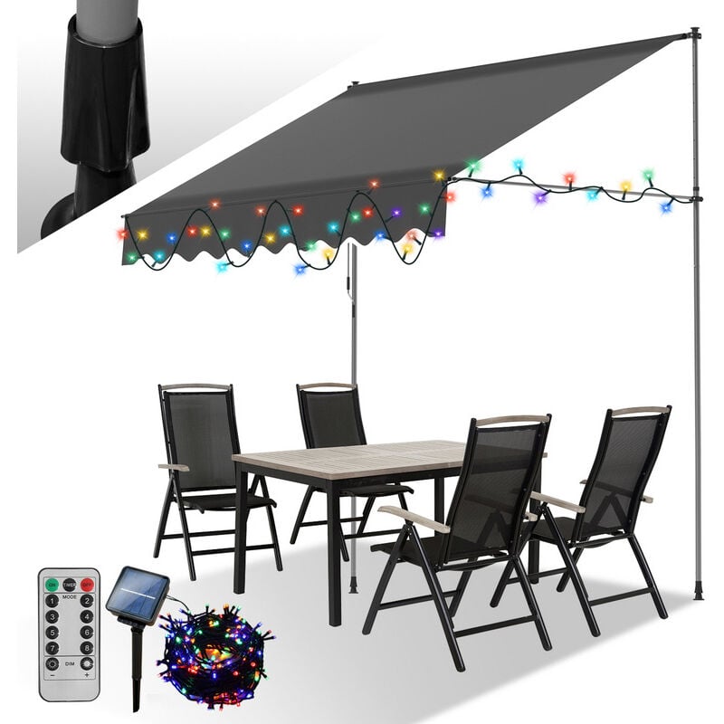 TolleTour Marquise résistante aux uv et à l'eau. rétractable 3M. gris uni (avec cordon solaire)