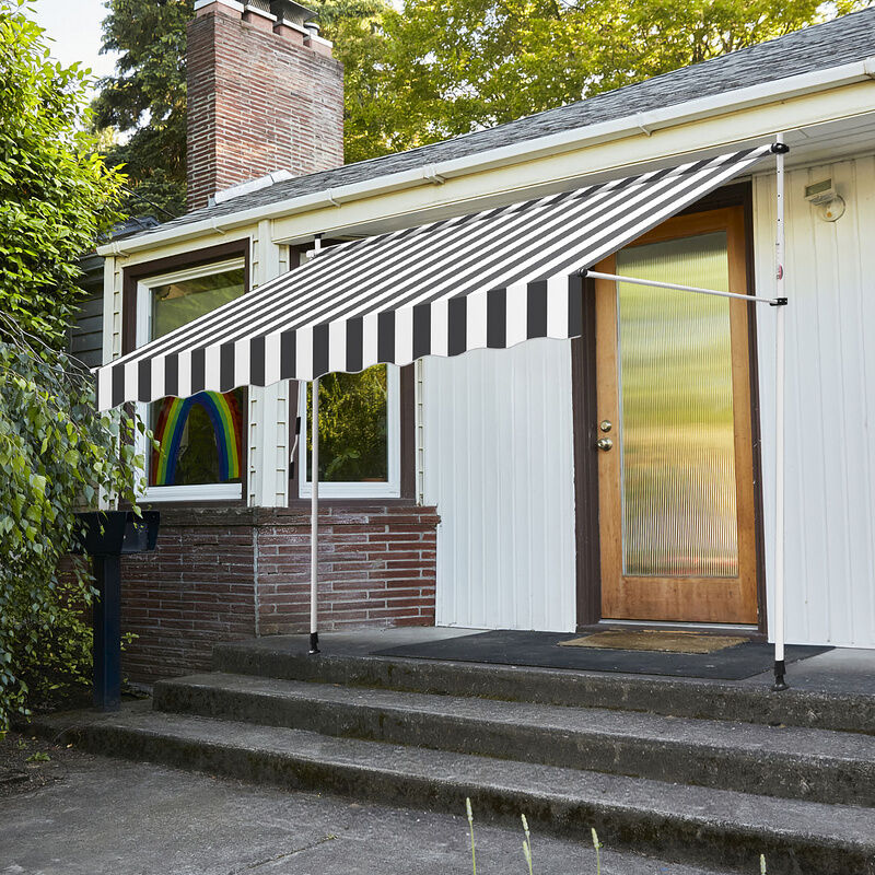 Auvent retractable Auvent terrasse Marquise sans perçage Manivelle Hauteur réglable 3M, Gris blanc