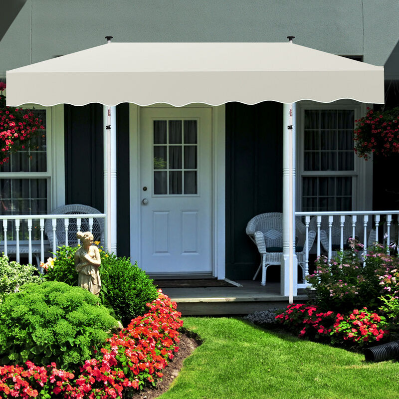 Auvent retractable Auvent terrasse Marquise sans perçage Manivelle Hauteur réglable 4M, Crème
