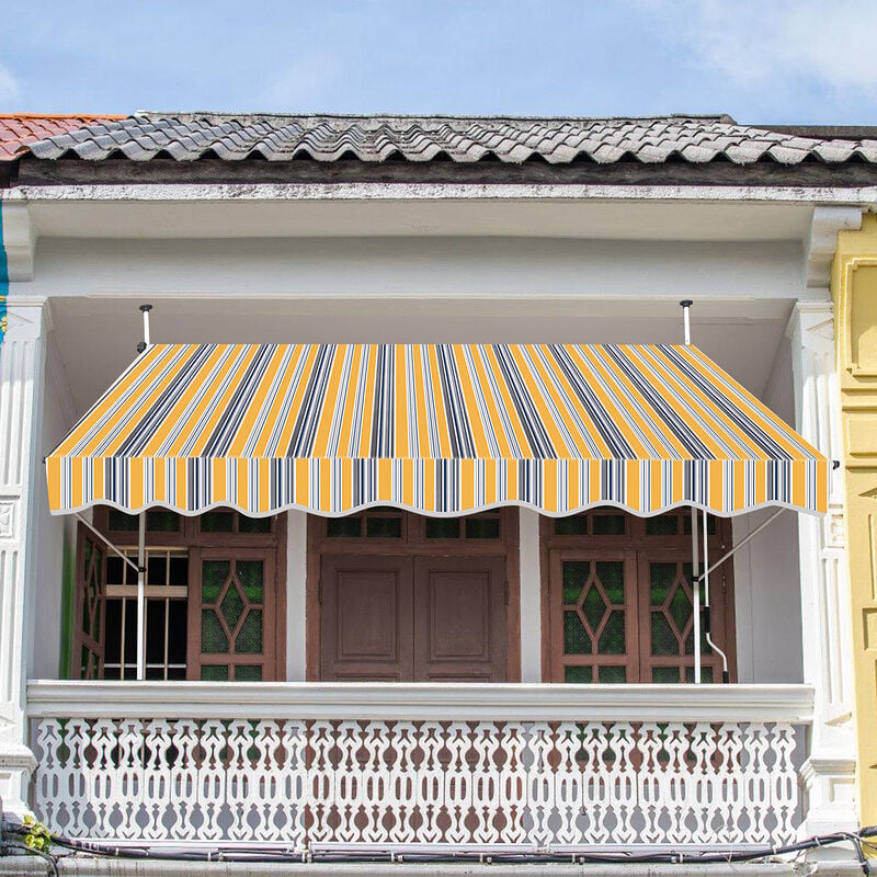 Auvent retractable Auvent terrasse Marquise sans perçage Manivelle Hauteur réglable 3M, jaune et bleu - Jaune et bleu