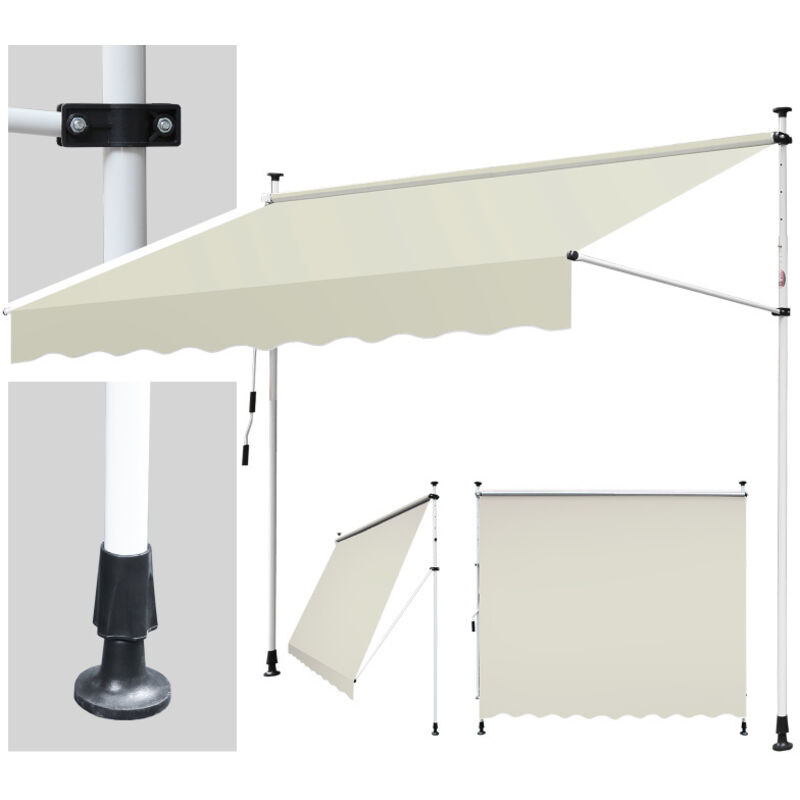 Auvent retractable Auvent terrasse Marquise sans perçage Manivelle Hauteur réglable 3.5M, Beige