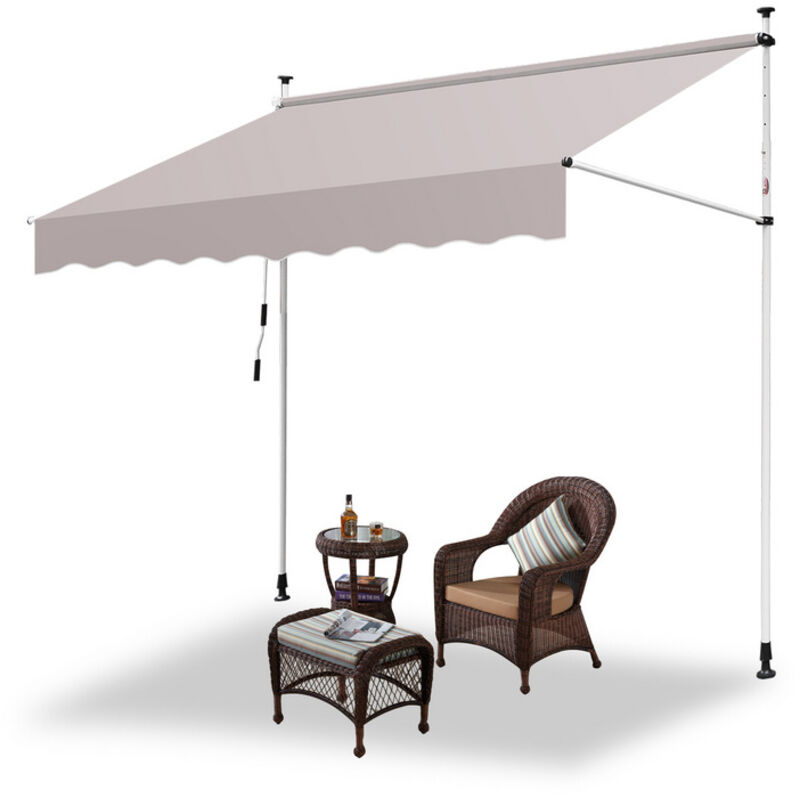 Auvent retractable Auvent terrasse Marquise sans perçage Manivelle Hauteur réglable 3M, beige