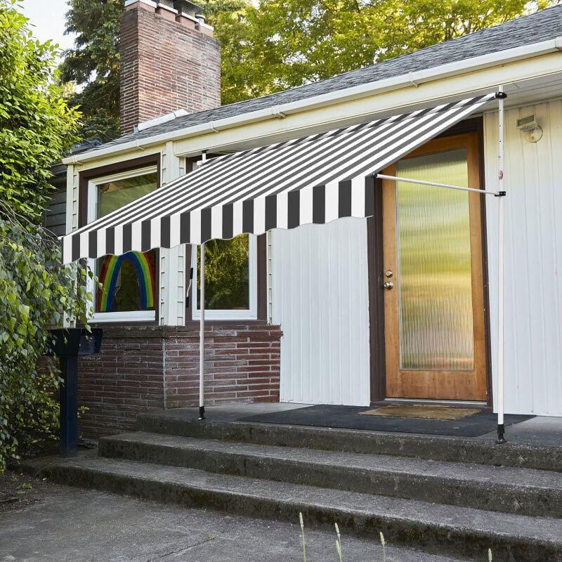 Auvent retractable Auvent terrasse Marquise sans perçage Manivelle Hauteur réglable 2M, Gris blanc