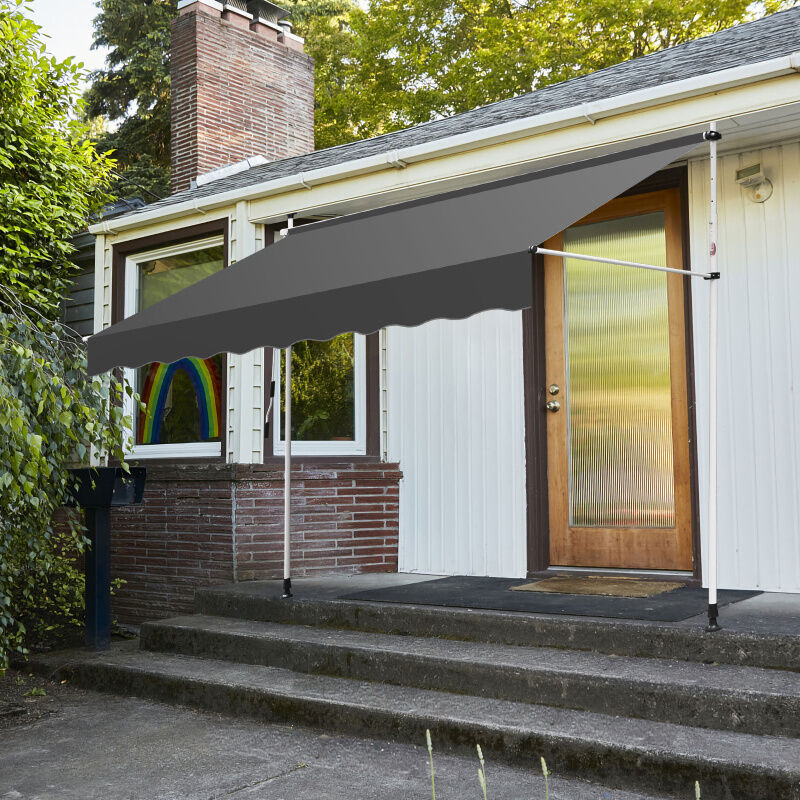 Auvent retractable Auvent terrasse Marquise sans perçage Manivelle Hauteur réglable 3M, Gris pur