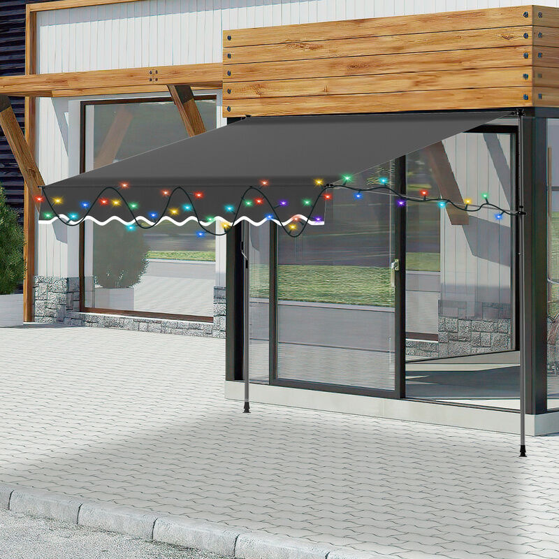 Swanew led Auvent Rétractable, Store Balcon en Métal et Polyester, Hauteur Réglable, avec Manivelle, avec Manivelle 2M, gris uni (avec cordon solaire)