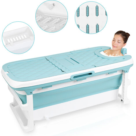 Randaco Mobile 132cm Faltbare Badewanne für Kinder & Erwachsene Spa Sauna Beweglich Bathtub mit Abdeckung Blau Wasserwanne