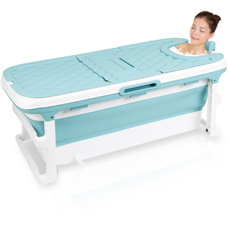 Randaco Mobile 149cm Faltbare Badewanne für Kinder & Erwachsene Spa Sauna Beweglich Bathtub mit Abdeckung Blau Wasserwanne