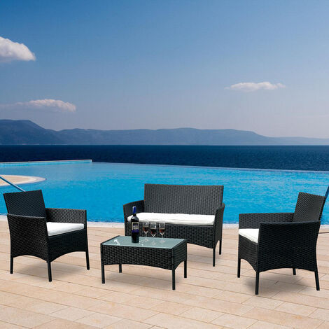 Set di mobili da giardino Set di conversazione da 4 pezzi sedie da esterno  in Rattan di vimini giardino cortile balcone portico divanetto a bordo  piscina - AliExpress