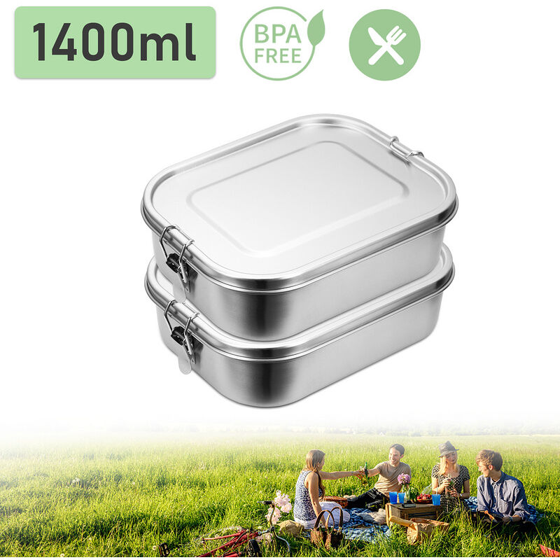 2x 1400ml lunch box inox lunch box inox lunch box maternelle sans bpa - Argent - Randaco