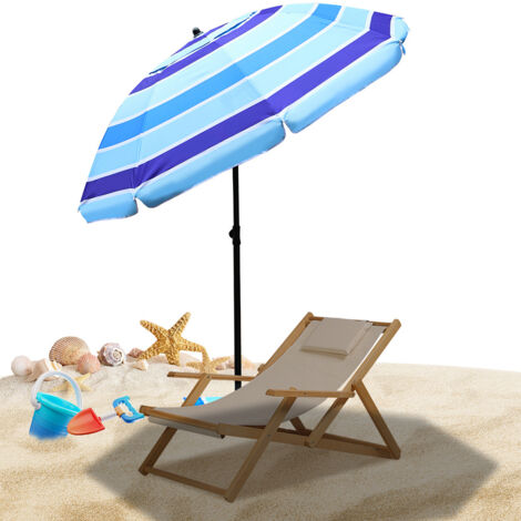 Randaco Ombrellone da Spiaggia 2,13 m UV50+ Tessuto Oxford 210D Inclinabile 30° con Tavolino Pieghevole e Borsa, Palo in Alluminio