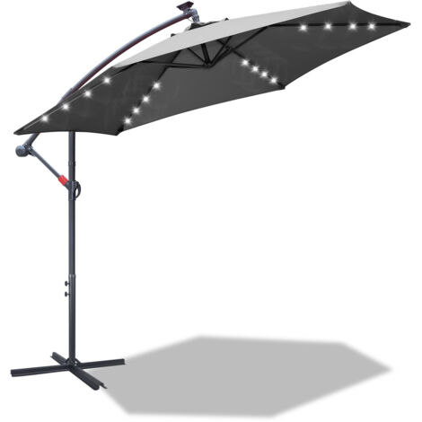 Randaco Ombrellone solare Ø 3,5 m con LED – Grande ombrellone luminoso per terrazza e giardino Grigio
