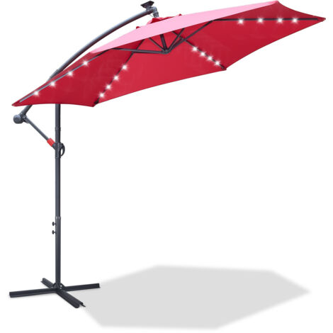 Randaco Ombrellone solare Ø 3,5 m con LED – Grande ombrellone luminoso per terrazza e giardino Rosso