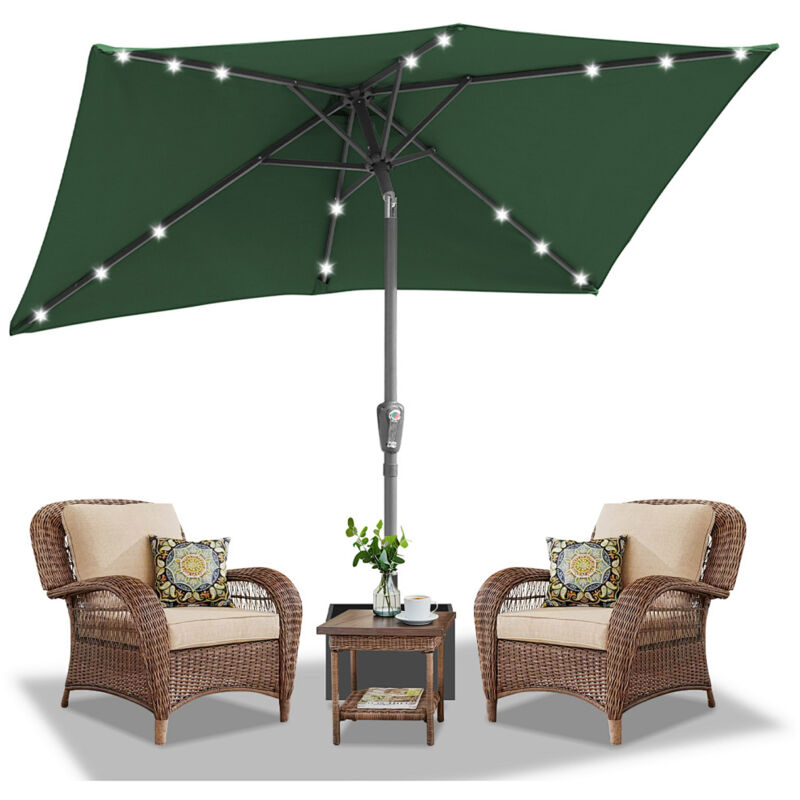 Randaco Parasol 140 × 210 cm UV50+, inclinable, parasol de jardin et de plage avec éclairage LED solaire, toile avec revêtement PA, vert