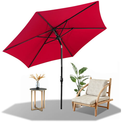 Randaco Parasol Ø270 cm, parasol de jardin, inclinable, toile avec revêtement PA, protection UV jusqu’à UPF 50+, sans pied, rouge