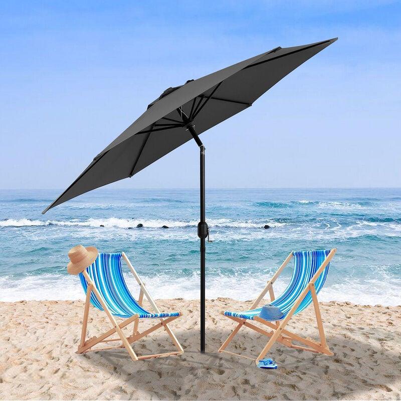 Swanew - Parasol Ø270CM - Hauteur et Angle Réglables - Système de Manivelle, Gris, Parapluie hawaïen, Parapluie d'extérieur - gris