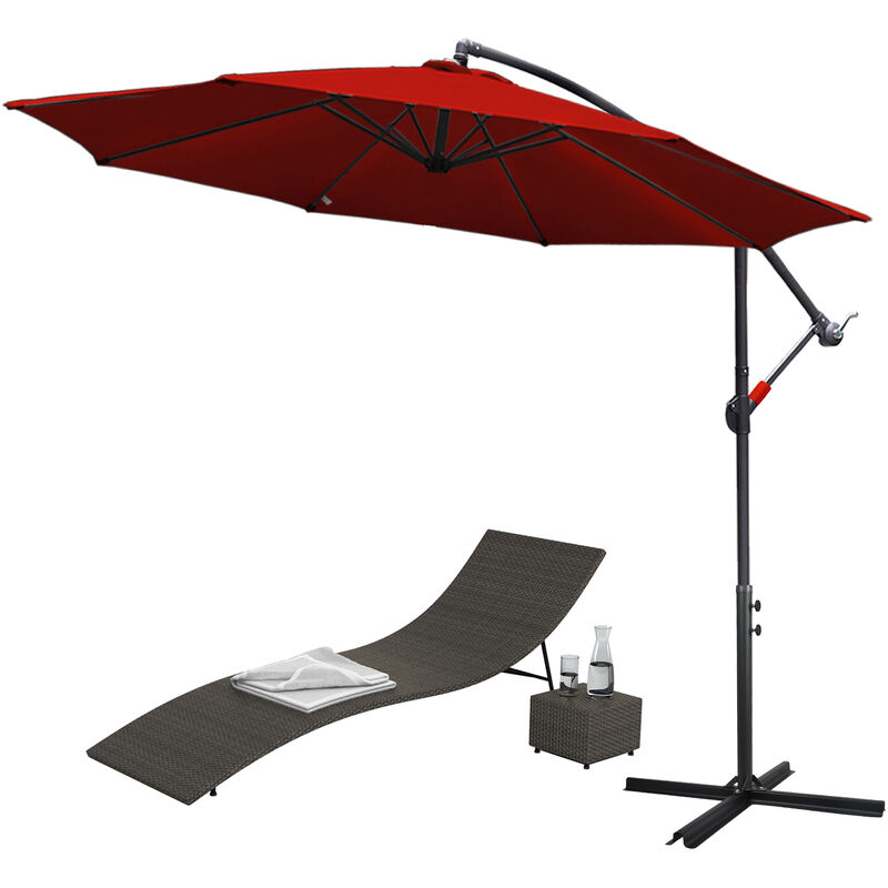 Swanew - 350cm Parasol - parasol jardin, parasol deporté, parasol de balcon, rouge - rouge