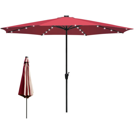 Randaco Parasol 3,5 m avec éclairage LED – Parasol de jardin lumineux pour terrasse, rouge