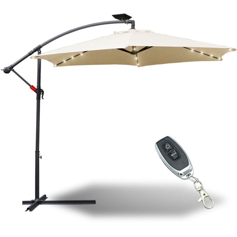 Parasol avec led Grand Parapluie avec manivelle 360-Grad Drehbar um 360° drehbar pour terrasse, balcon Sonnenschutz, Beige
