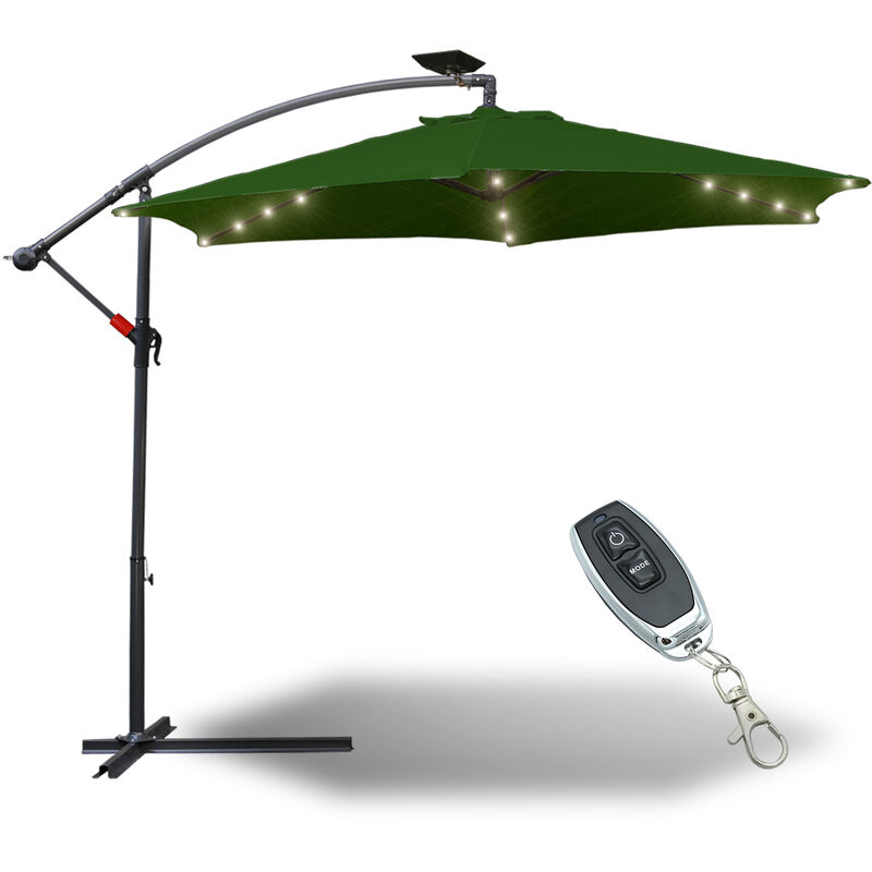 3m Parasol avec led Parasol de jardin hydrofuge Parasol de terrasse UV30+ avec manivelle balcon Parasol de marché, vert