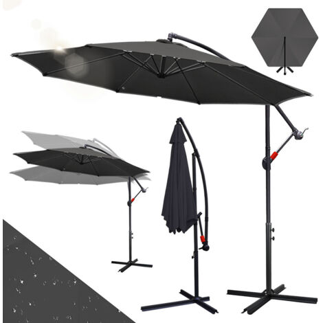 Randaco Parasol da giardino 3 m con manovella, protezione UV 50+, telo in poliestere impermeabile, struttura stabile in ferro, ideale per terrazza e balcone Grigio