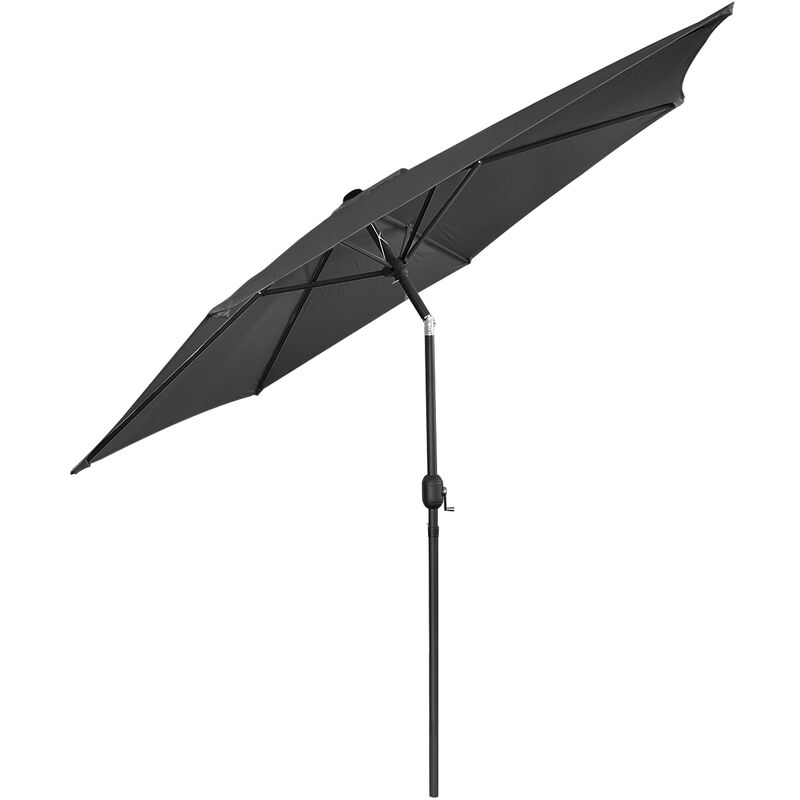 Parasol droit d'Extérieur 2.7m - mât central en aluminium orientable et manivelle d'ouverture, Gris