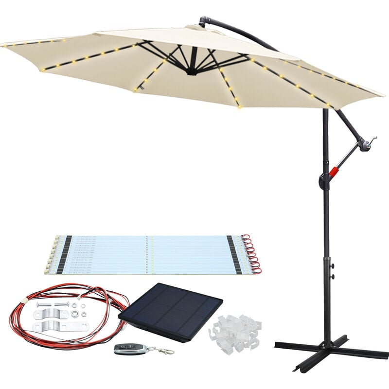 Hengda 3.5m Parasol avec led Parasol de jardin hydrofuge avec manivelle Jardin UV40+ Balcon Extérieur, Beige