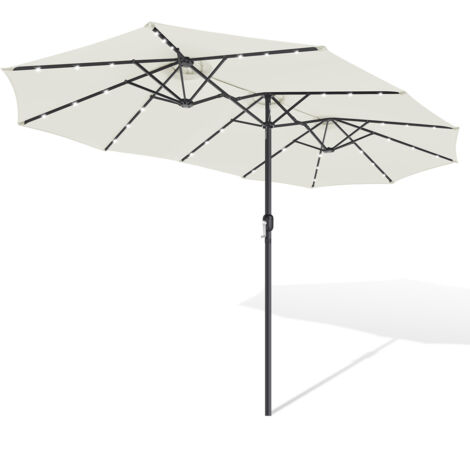 Randaco Parasol triple tête Écru avec éclairage LED – Surface extra large pour terrasse