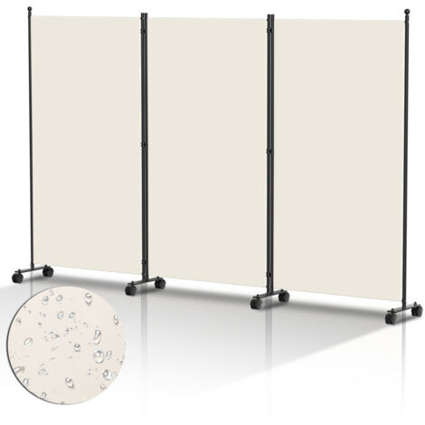 Randaco Paravent mit Rollen Faltbarer Raumteiler Outdoor Trennwand Garten Sichtschutz Raumtrenner 3 teilig Beige 263x181 cm