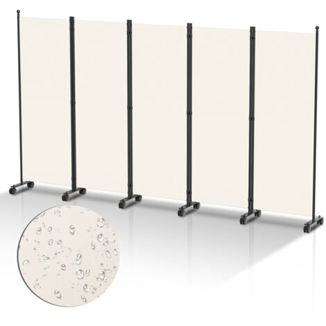 Randaco Paravent mit Rollen Faltbarer Raumteiler Outdoor Trennwand Garten Sichtschutz Raumtrenner 5 teilig Beige 284x181 cm