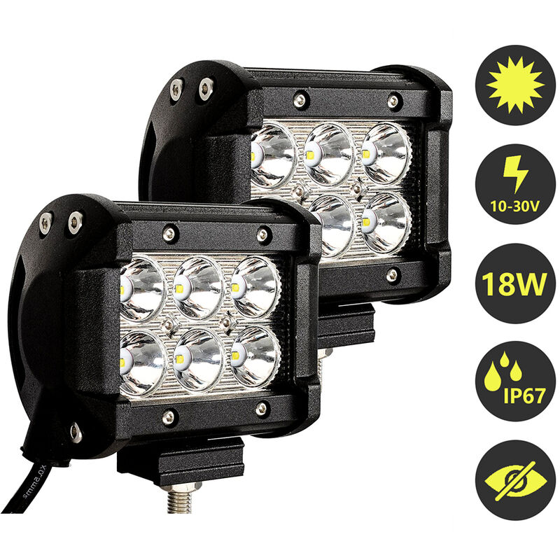 Phares de travail LED rectangulaires IP67 étanche 12 V 24 V pour tout-terrain, SUV, ATV, camion (2 pièces) - Randaco