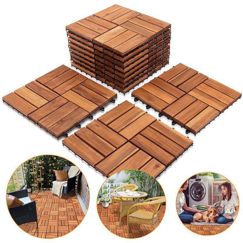 Pavimento Giardino Legno Acacia 30x30 Cm - 27 Piastrelle Impermeabili Per Esterni Balcone Terrazza - Foto 4