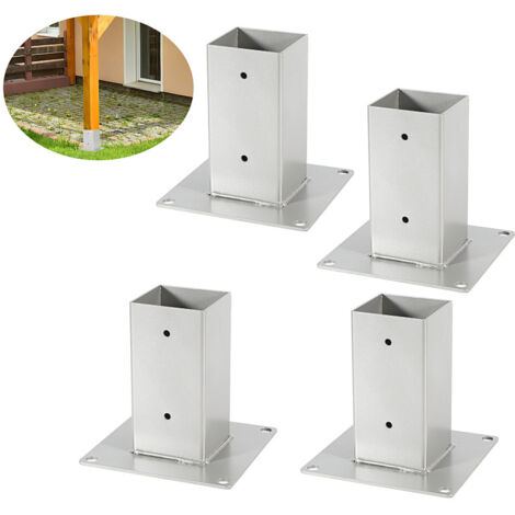 Randaco Pied de poteau carré de jardin, 4x Poteaux carrés en bois, Support de poteau pour clôture, carport et pergola - 70 x 70 mm