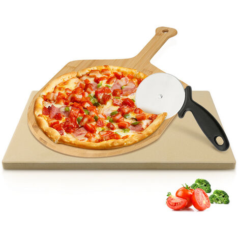 Randaco Pierre à pizza Cordierite pierre à pain rectangle pelle à pizza en bois HxlxP: 15 x 300 x 380 mm - Couleur originale du bois