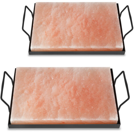 Randaco Pierres de sel Himalaya avec support, grill plancha viande poisson, 30x20x3 cm, plaque cuisson BBQ