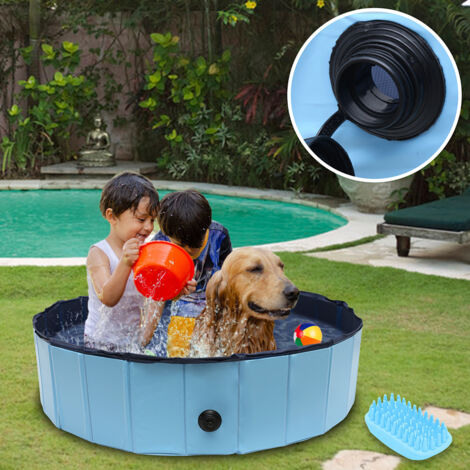 Randaco Piscina pieghevole per cani in PVC antiscivolo, vasca per animali 120x30 cm, blu