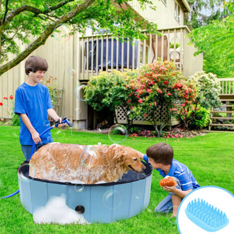 Randaco Piscina pieghevole per cani in PVC antiscivolo, vasca per animali 160x30 cm, blu