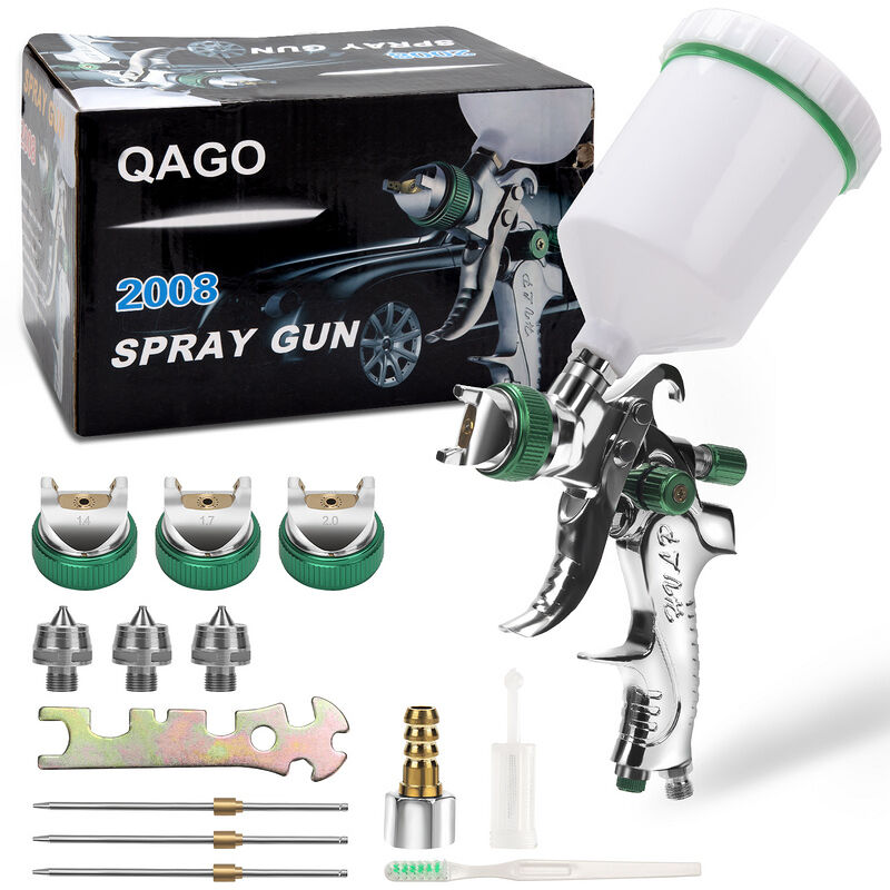 Randaco - Pistolet à peinture hvlp Buses Pistolet à peinture à godet gravité Acier inoxydable 1.4MM/1.7MM/2.0MM 3 buses de taille- Vert
