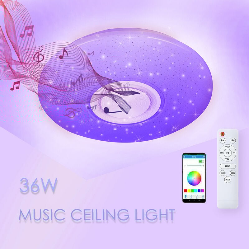 Plafonnier led 36W Changement de couleur Salon Dimmable Plafonnier Bluetooth Musique